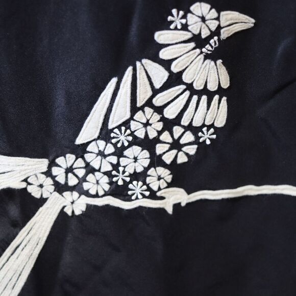 Rajeshpratasingh Vintage Black Silk Bird Midi Skirt XL - Picture 5 of 10